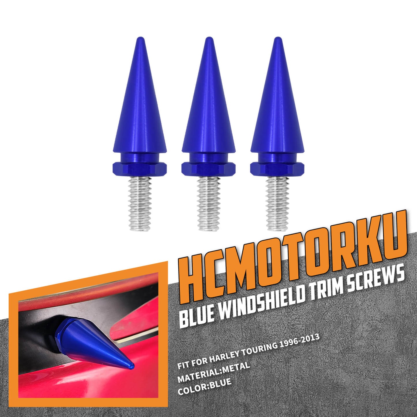 3x Impaler Spike Blue Wind Screen Windshield Bolt For Electra Street Glide 1996-2013 | HCmotorku