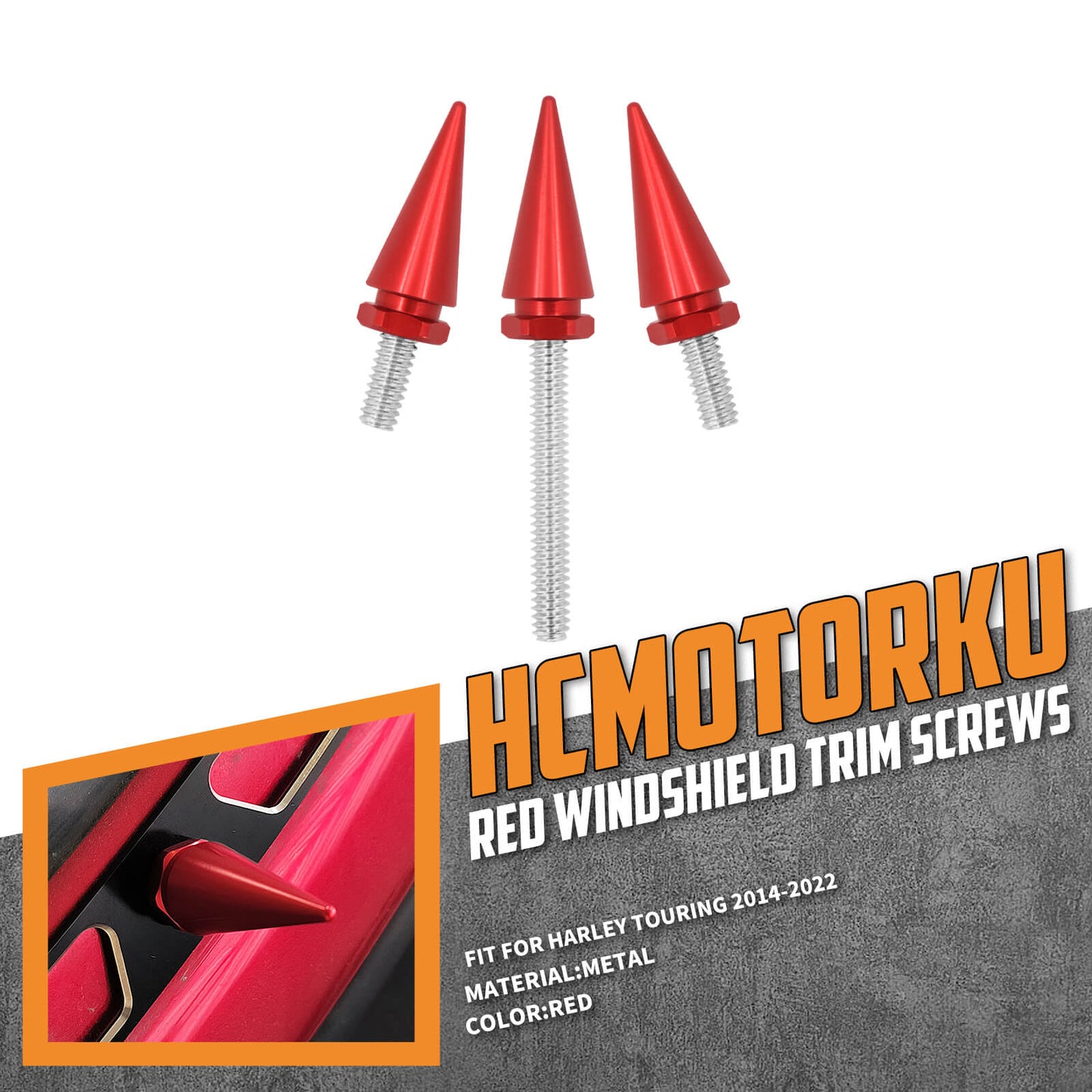 3* Spike Metal Fairing Windshield Bolts Red Fit For Harley 2014-UP Touring Tri Glide | HCmotorku