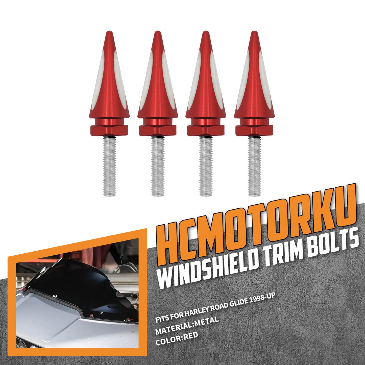 Windshield Screws Cutout Spike Bolt Red Fit For Harley Touring Road Glide 1998-2023 | HCmotorku