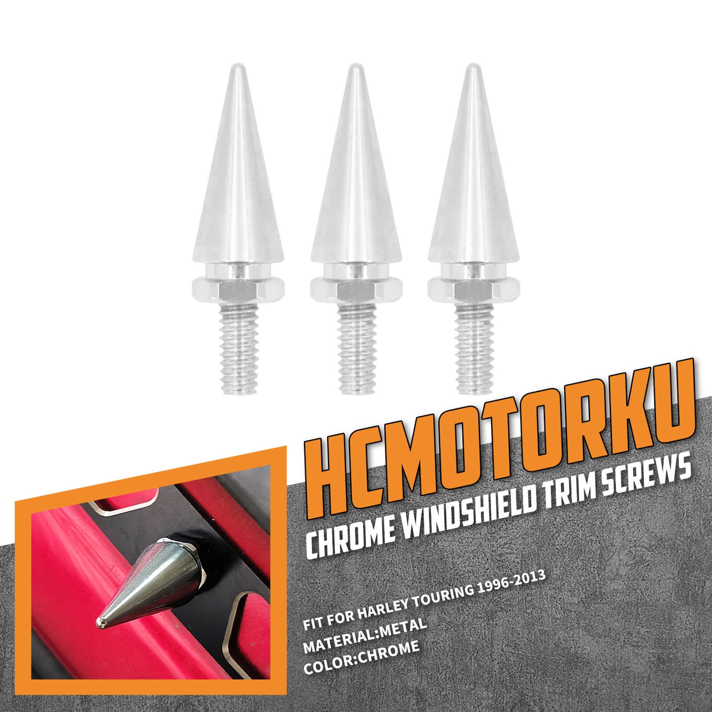 3Pcs Fairing Windsreen Chrome Windshield Trim Screws Fit For Harley FLHX 1996-2013 | HCmotorku