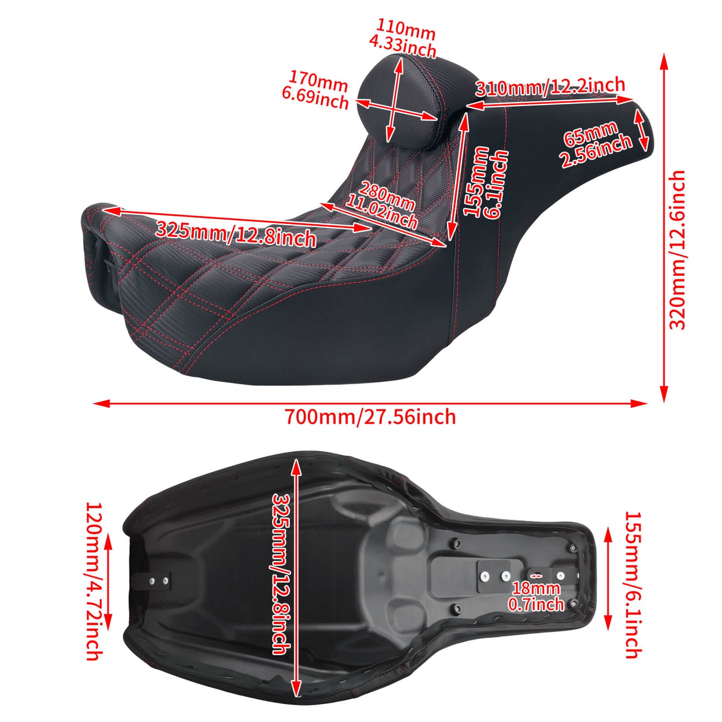 Two-Up Seat Rider Passenger Red Line Fit For Harley Dyna 2006-2017 | HCmotorku