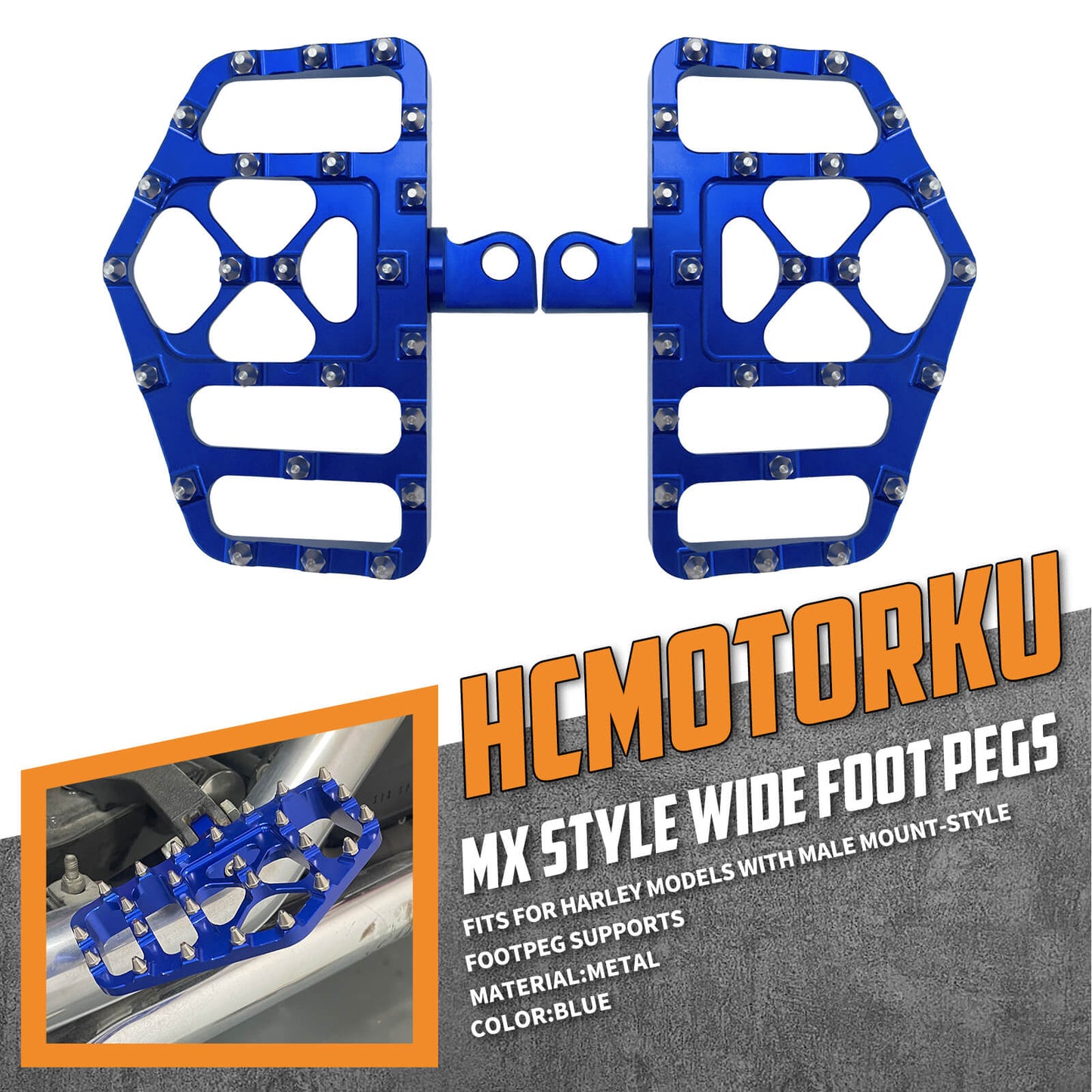 MX Style Foot Pegs Floorboard Blue For Harley Touring Dyna Softail Sportster | HCmotorku