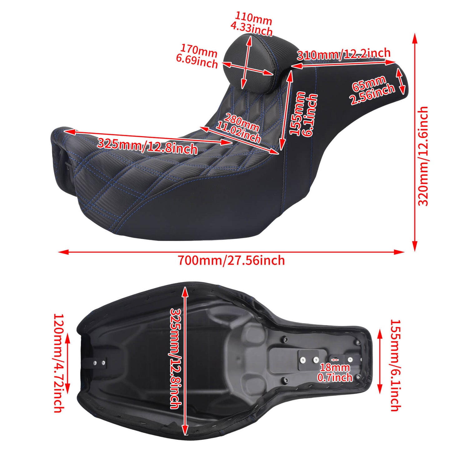 Two-Up Seat Rider Passenger Blue Line Fit For Harley Dyna 2006-2017 | HCmotorku