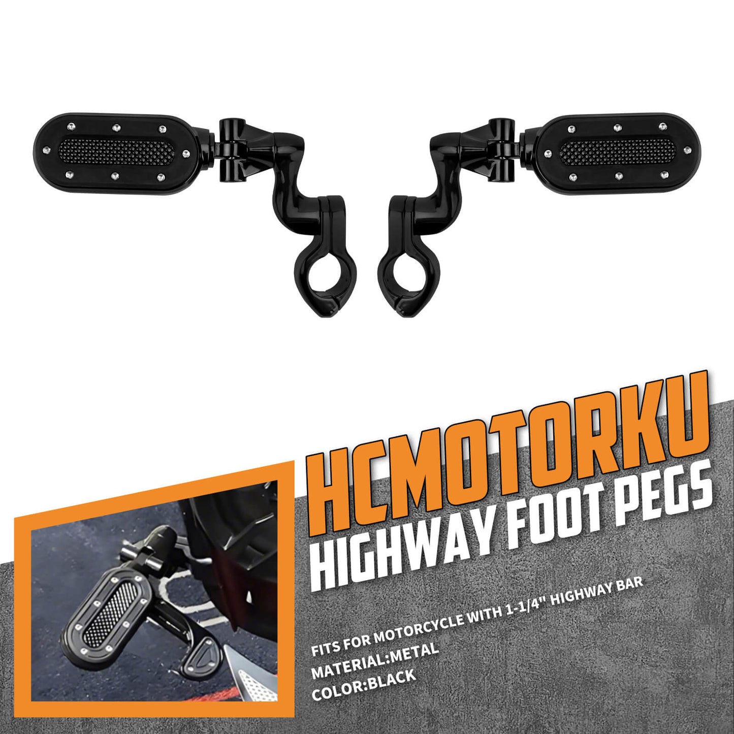 Highway Pegs with Flip-out Heel Rests for 1.25" Engine Guard For Harley | HCmotorku