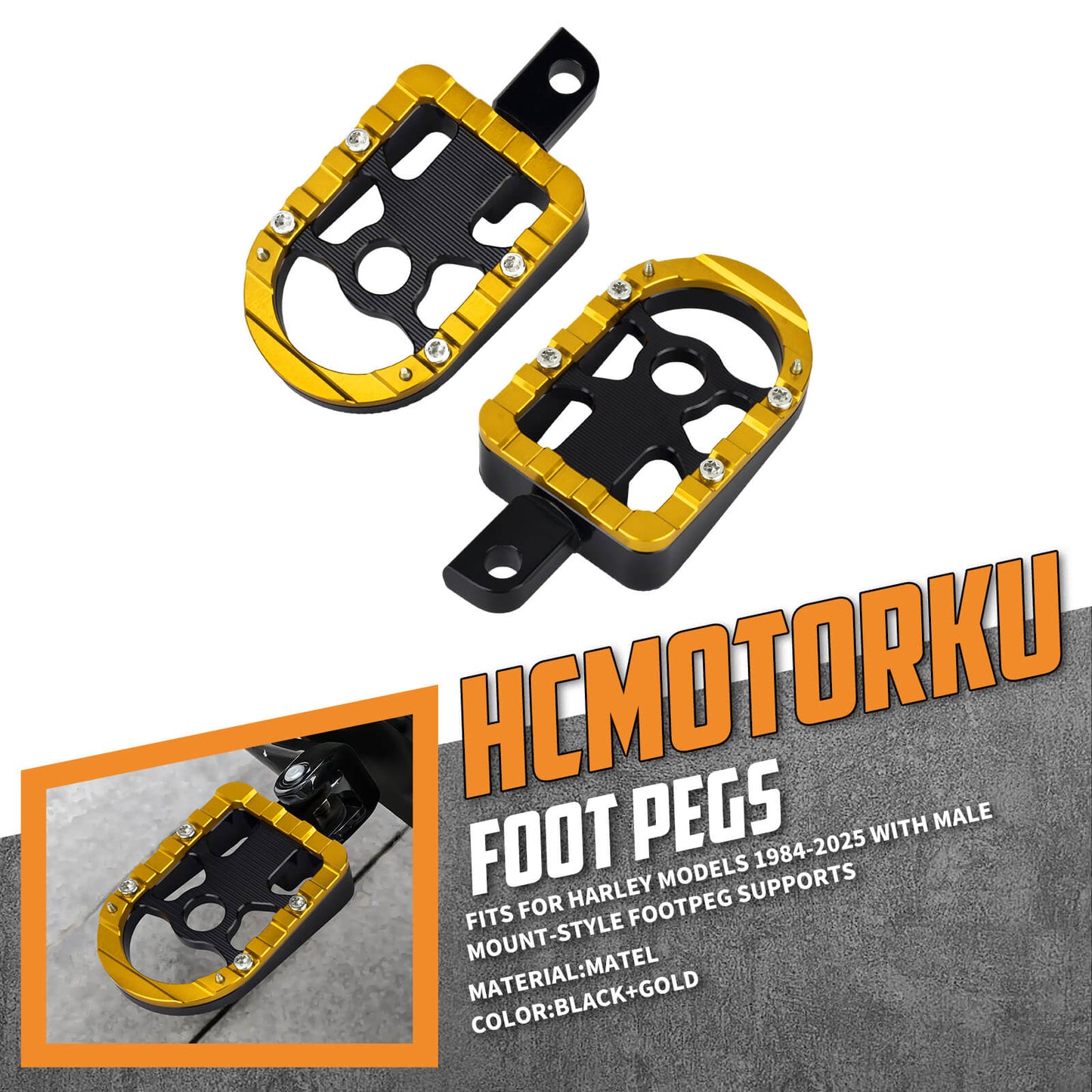 Footboards Footpegs Yellow For Harley Touring Street Glide Road Glide | HCmotorku