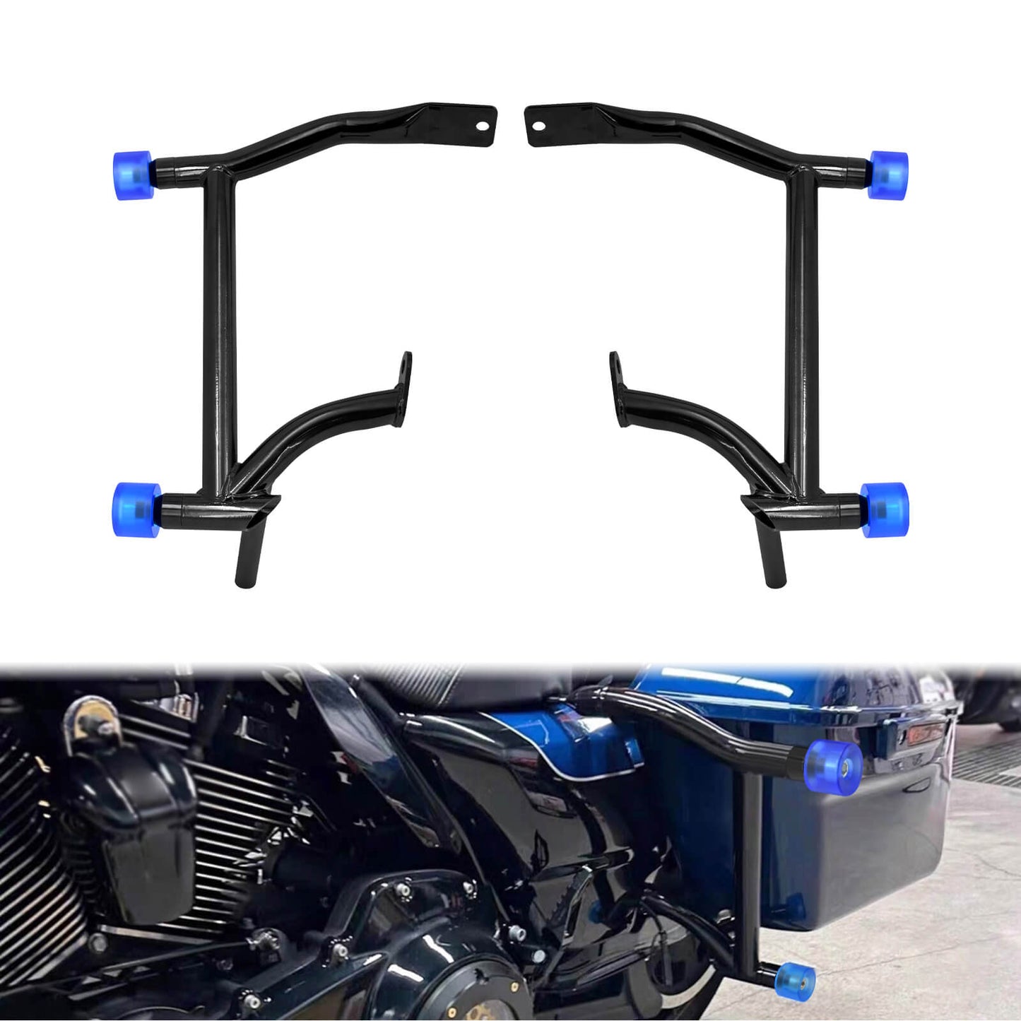 Crash Bars 4* Blue Slider Bolt Cap Saddlebags Guards For Harley Touring Road Street Glide 2009-2025 | HCmotorku