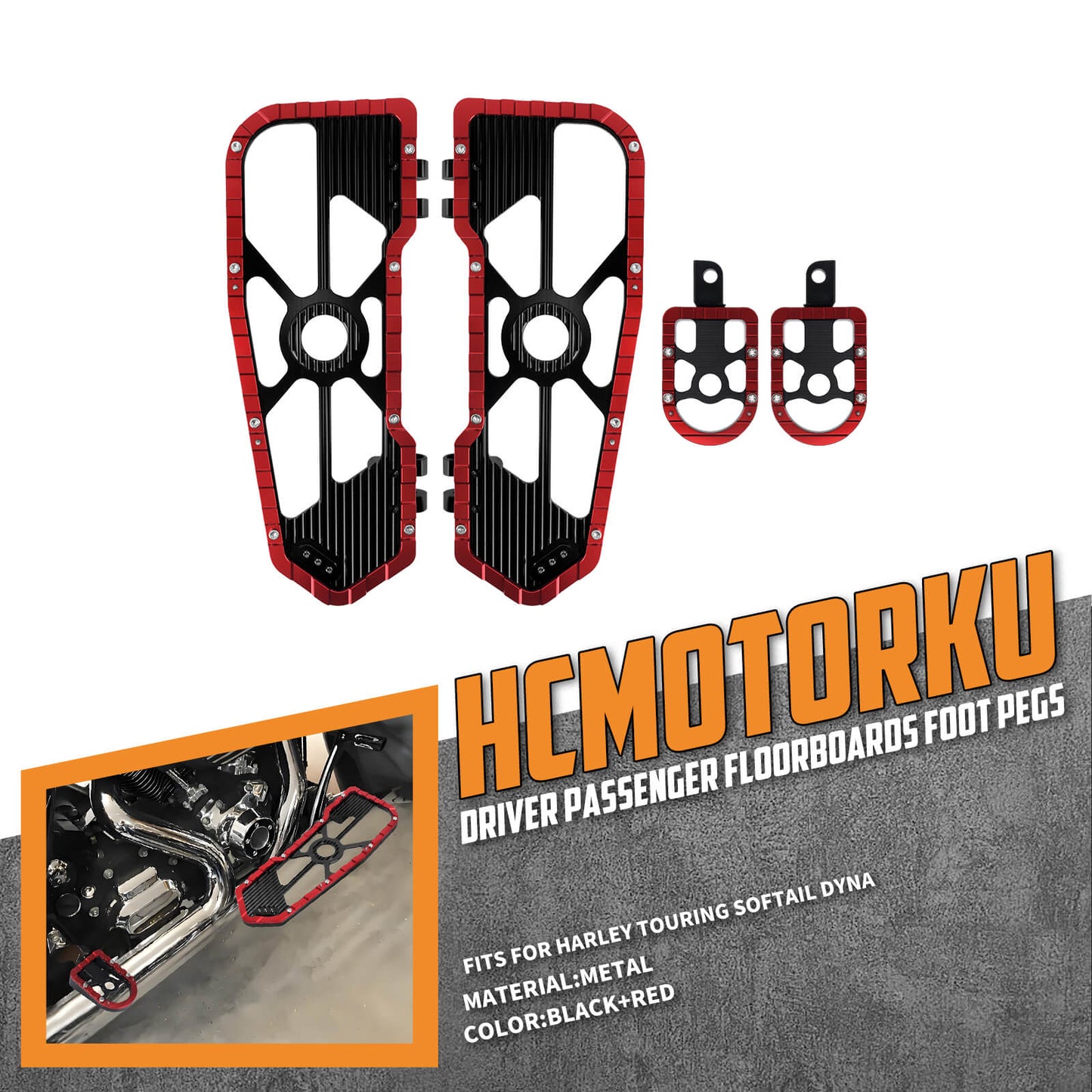Rider Passenger Footboards Floorboards Footpegs Red For Harley Touring Street Glide Road Glide | HCmotorku