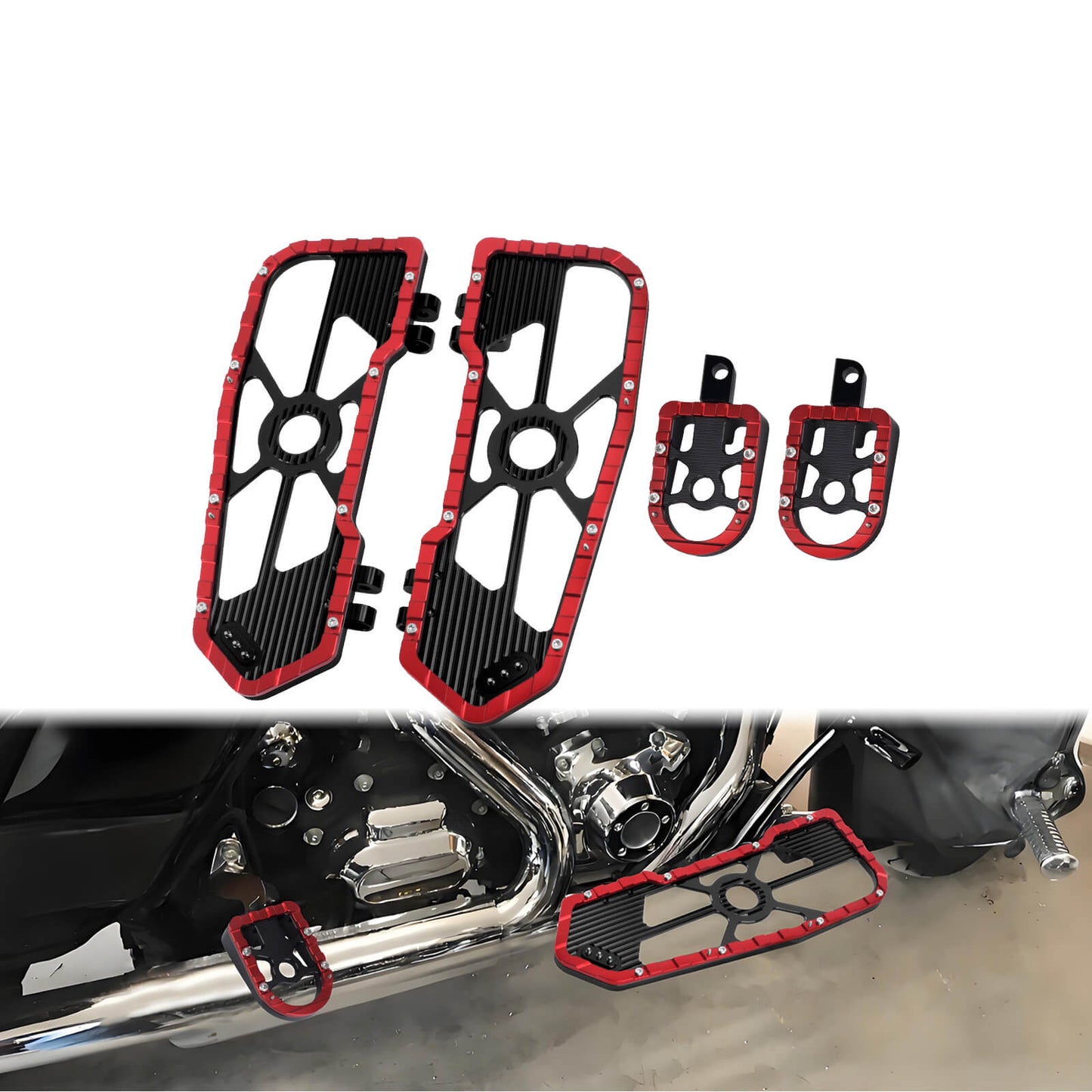 Rider Passenger Footboards Floorboards Footpegs Red For Harley Touring Street Glide Road Glide | HCmotorku