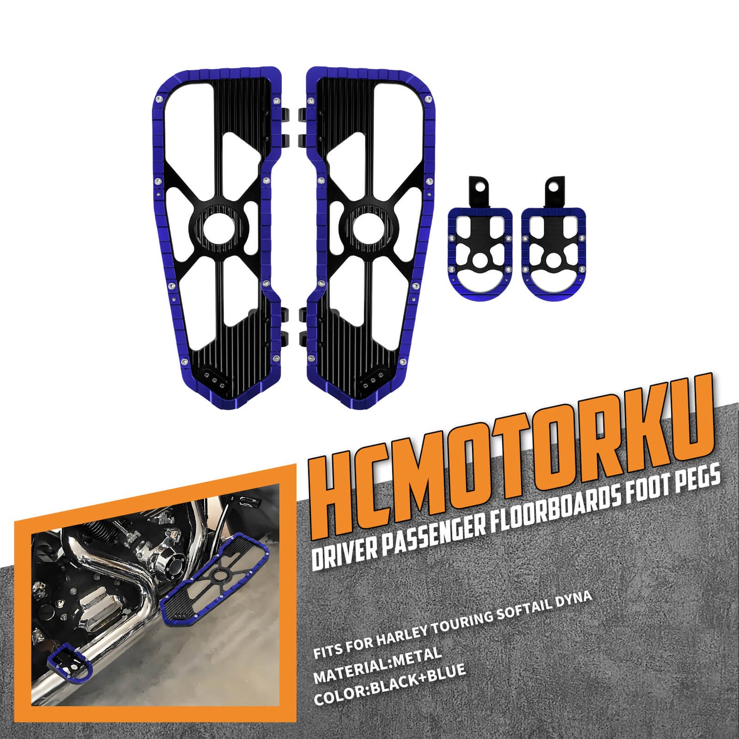Rider Passenger Footboards Floorboards Footpegs Blue For Harley Touring Street Glide Road Glide | HCmotorku