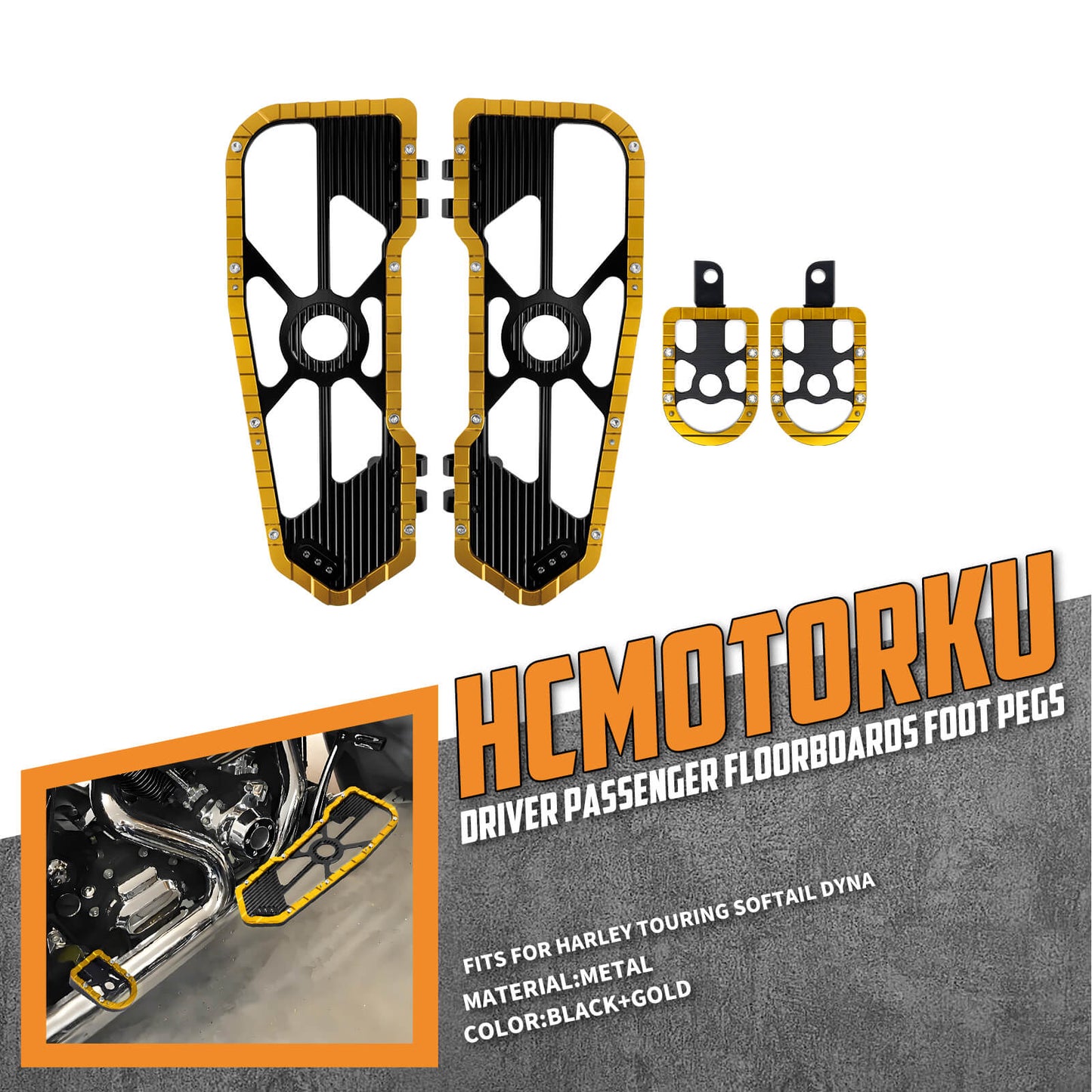 Rider Passenger Footboards Floorboards Footpegs Yellow For Harley Touring Street Glide Road Glide | HCmotorku