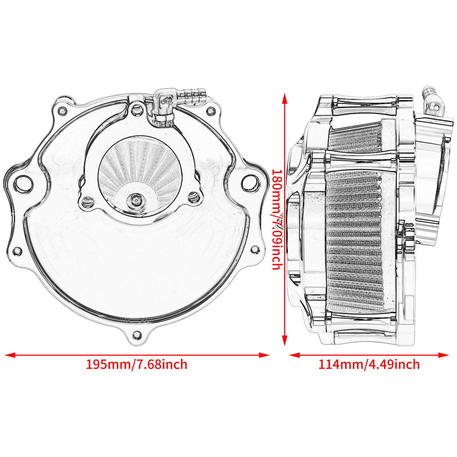 AF005509 HCmotorku Stripe Style CNC Air Cleaner Red Intake for Harley Touring CVO & Softail 2023-2025 Size