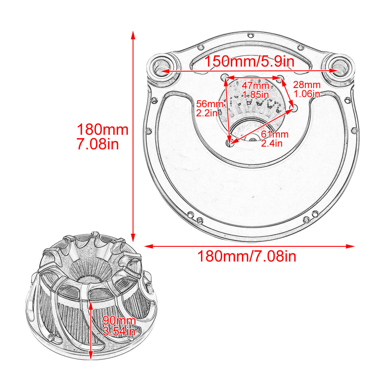AF006902-CNC-Air-Filter-Grey-Intake-Kit-Fit-Harley-Dyna-size