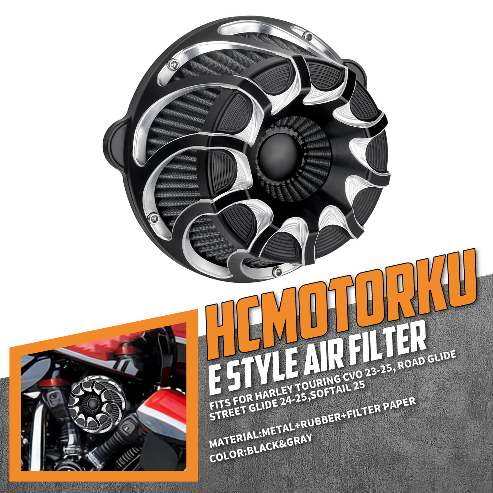 AF006905 HCmotorku CNC Air Cleaner for Harley Touring CVO 2023-2025 Softail 2025 - Grey Filter