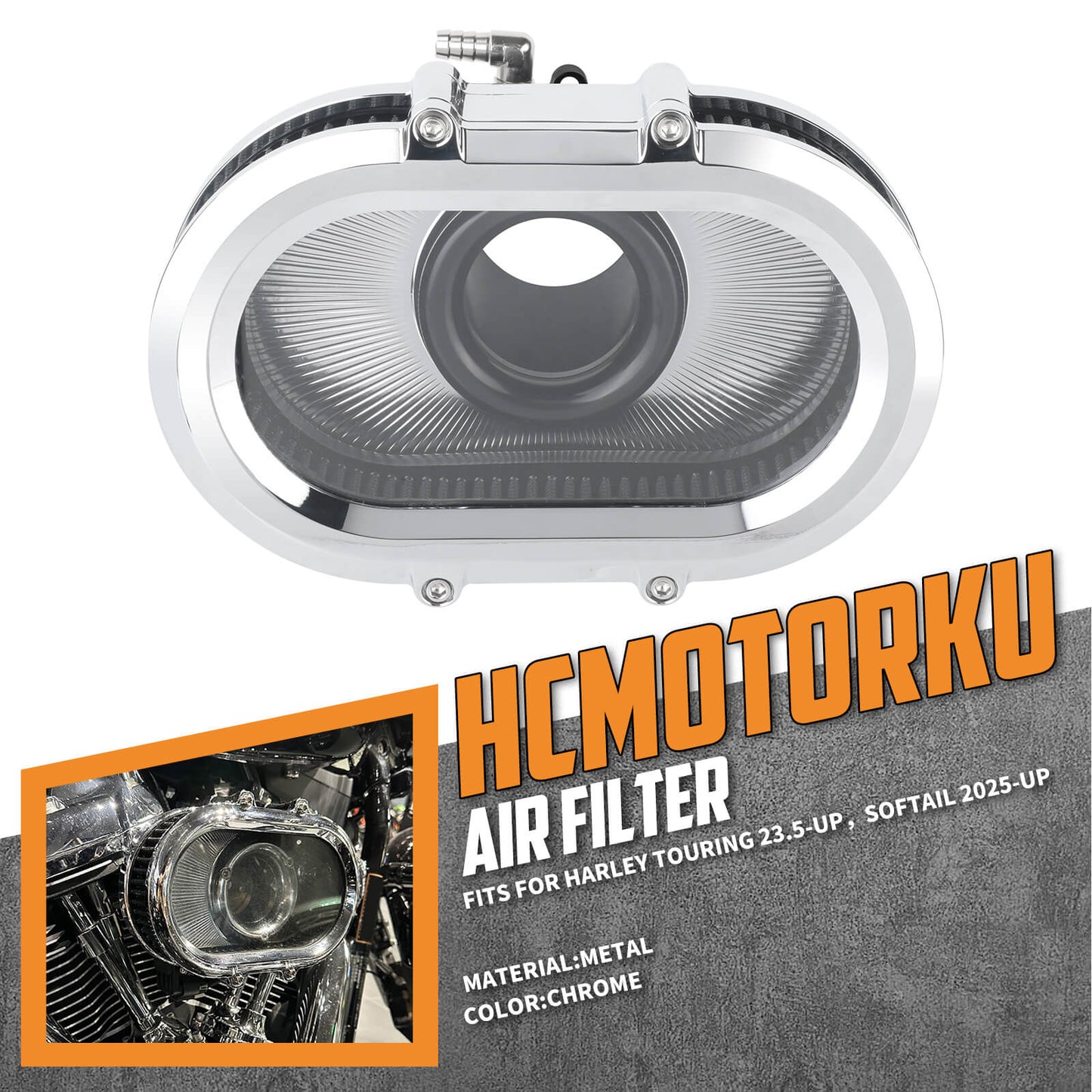 AF009802_HCmotorku_High-Flow Air Cleaner Intake System-Chrome Housing for Harley Touring CVO Road Glide Street Glide '23-'25 Softail 2025