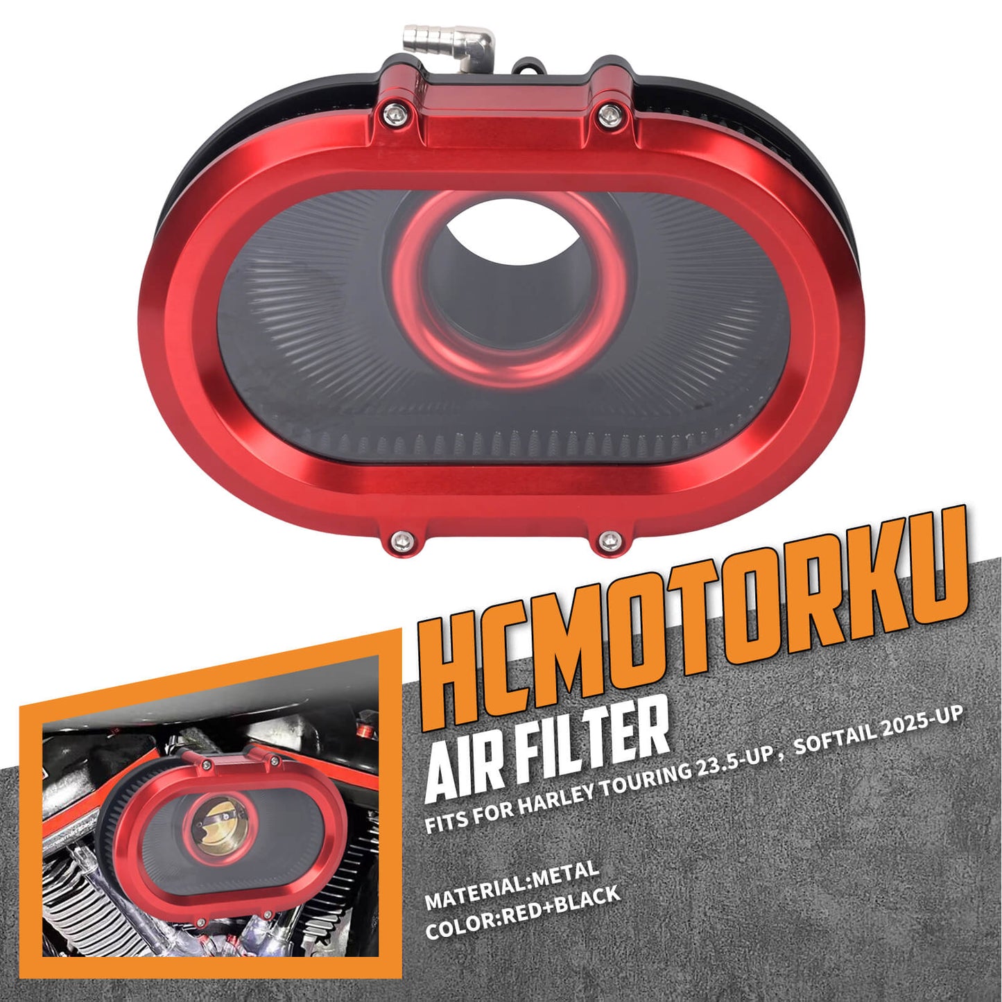 AF009803_HCmotorku_High-Flow Air Cleaner Intake System-Red Housing for Harley Touring CVO Road Glide Street Glide '23-'25 Softail 2025