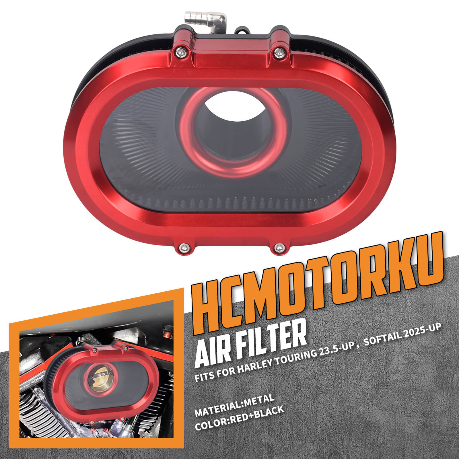 AF009803_HCmotorku_High-Flow Air Cleaner Intake System-Red Housing for Harley Touring CVO Road Glide Street Glide '23-'25 Softail 2025