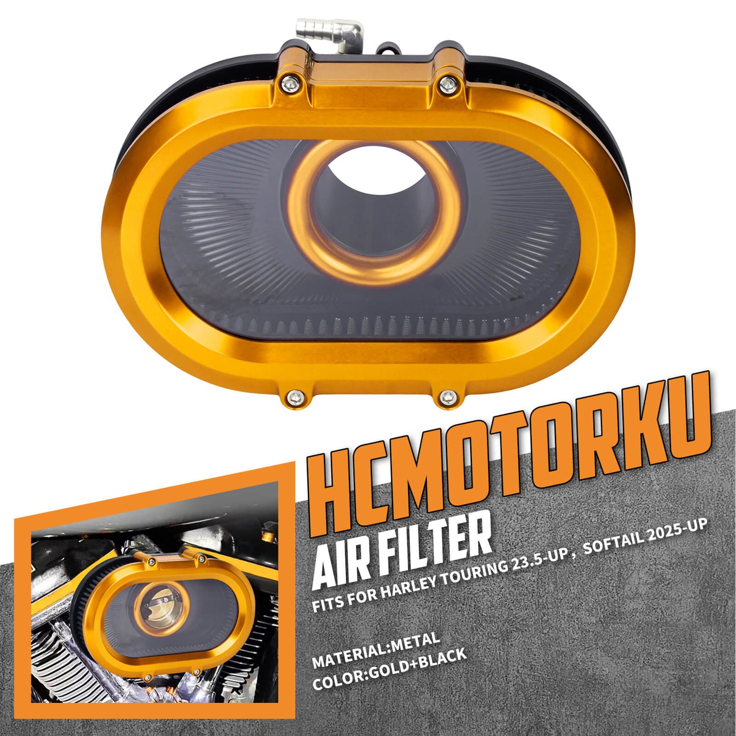 AF009804_HCmotorku_High-Flow Air Cleaner Intake System-Golden Housing for Harley Touring CVO Road Glide Street Glide '23-'25 Softail 2025