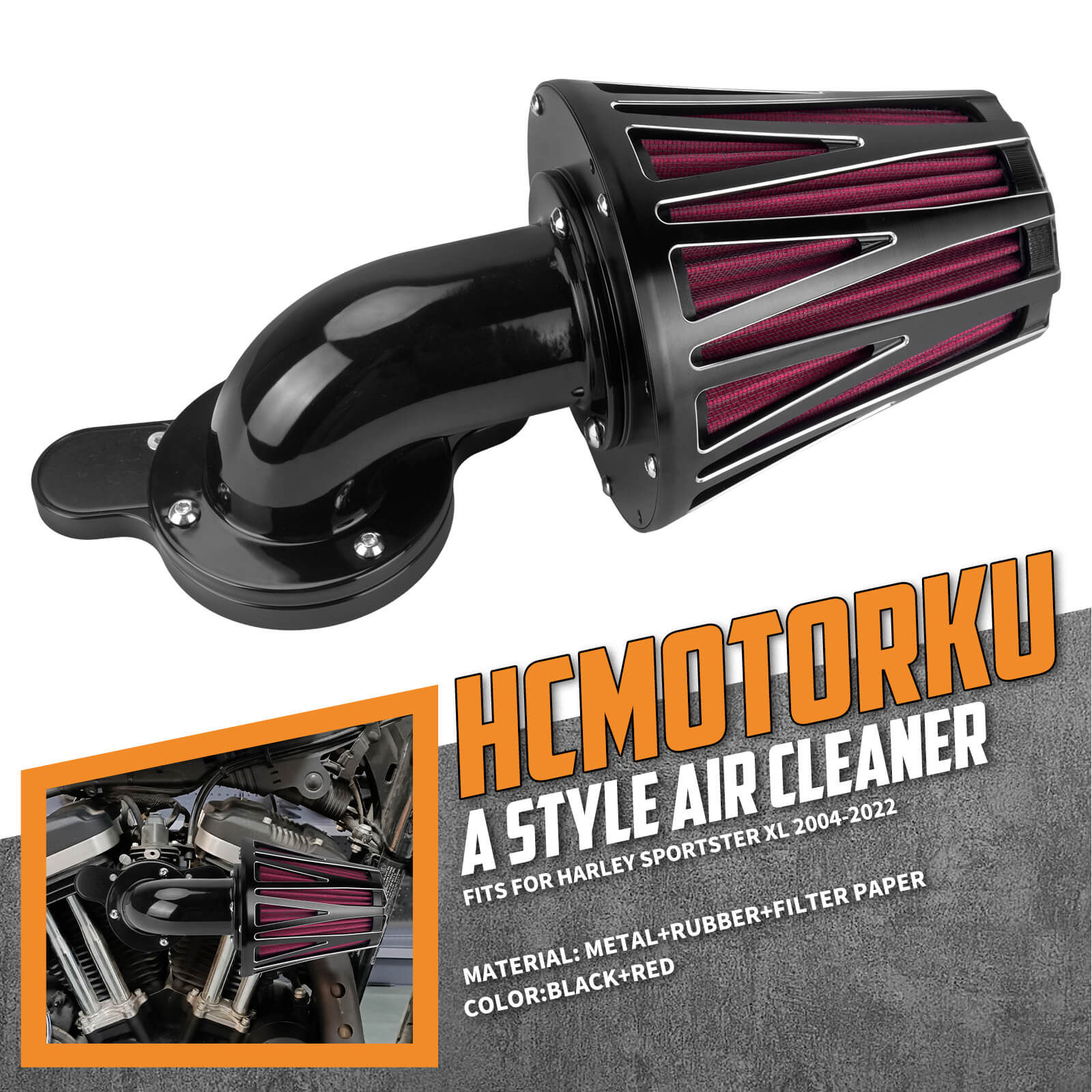 AF009901_HCmotorku_Red Filter Air Cleaner Filter for Harley Sportster XL ‘04-’22