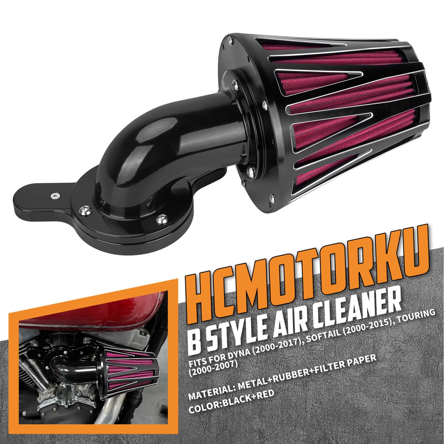 AF009902_HCmotorku_Grey Filter Air Cleaner Filter for Harley Dyna '00-'17 Softail '00-'15 Touring '00-'07