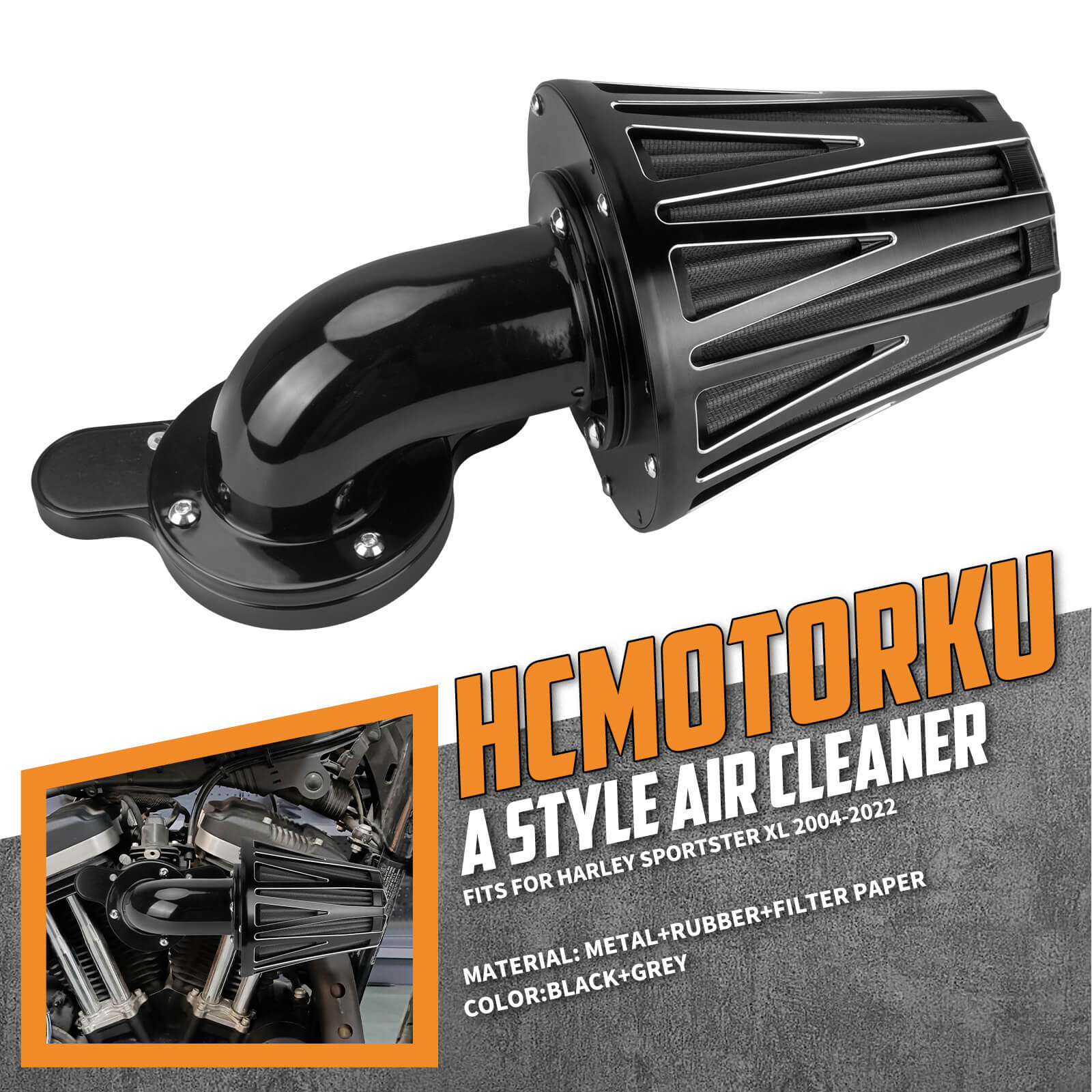 AF009905_HCmotorku_Grey Filter Air Cleaner Filter for Harley Sportster XL ‘04-’22