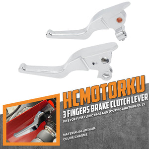 BA000302 HCmotorku Chrome Ergonomic Aluminum Brake and Cable Clutch Levers for Harley Touring ‘08-’13