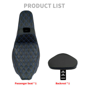 Driver & Passenger Seat w/ Backrest Blue Stitching For Harley Touring 2009-2023 | HCmotorku