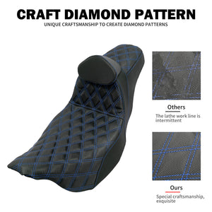 Driver & Passenger Seat w/ Backrest Blue Stitching For Harley Touring 2009-2023 | HCmotorku