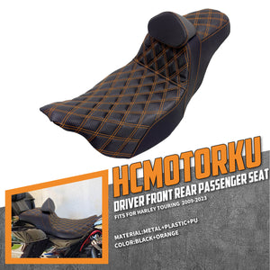 Rider Passenger Seat w/ Backrest Orange Stitching For Harley Touring Street Road Glide 2009-2023 | HCmotorku