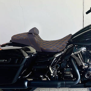 Rider Passenger Seat w/ Backrest Orange Stitching For Harley Touring Street Road Glide 2009-2023 | HCmotorku