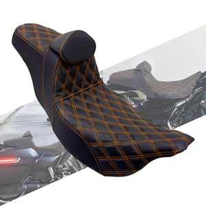 Rider Passenger Seat w/ Backrest Orange Stitching For Harley Touring Street Road Glide 2009-2023 | HCmotorku
