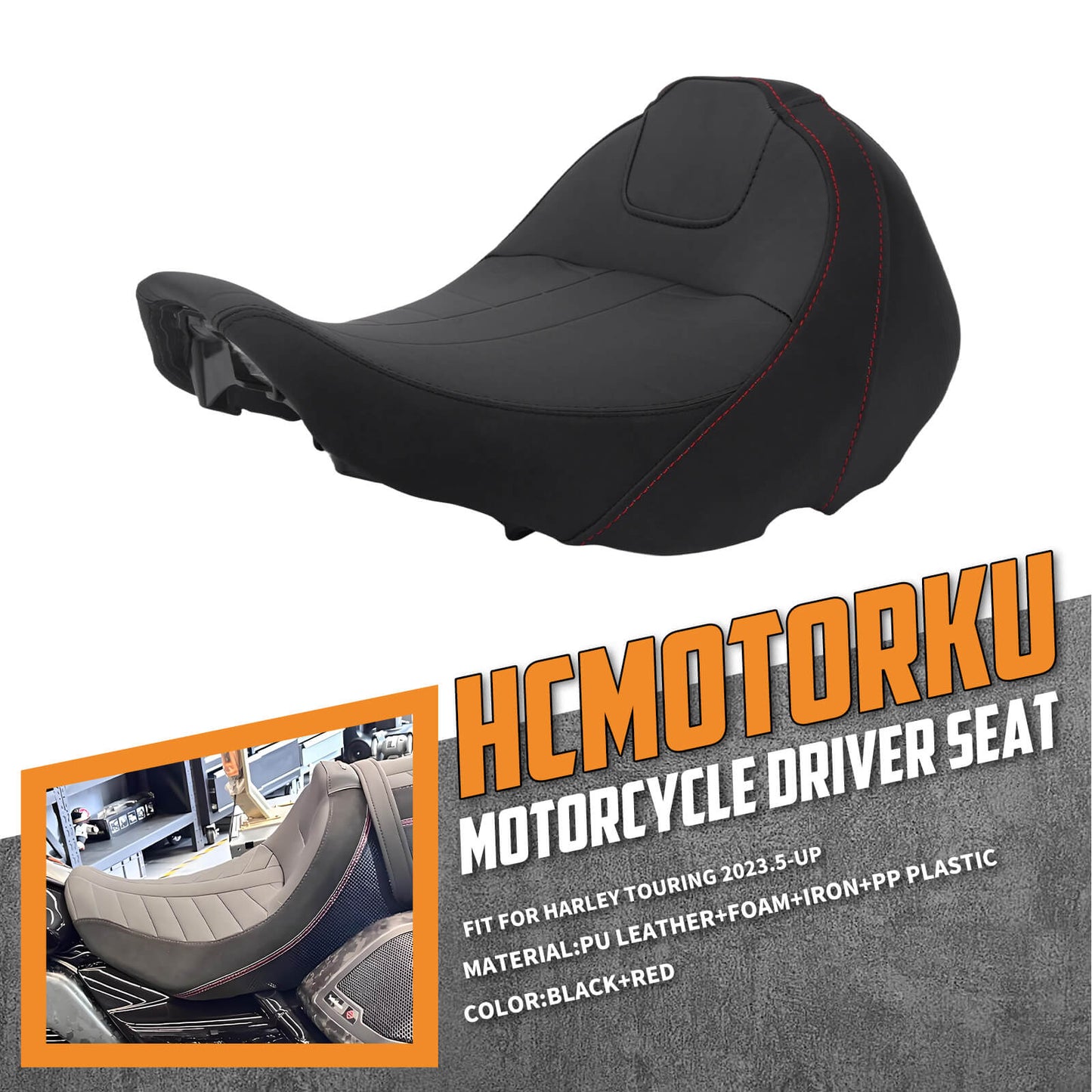 CB016401 hcmotorku Sport Design Solo Seat with Red Stitching