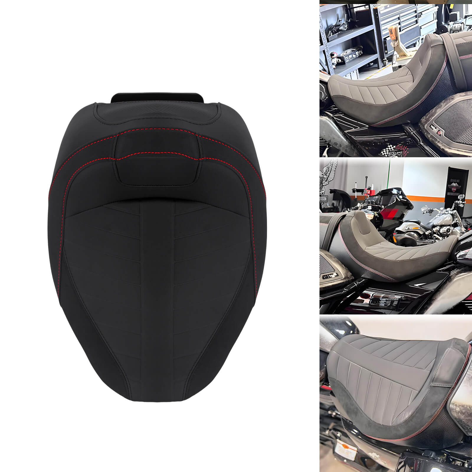 CB016401 hcmotorku Sport Design Solo Seat with Red Stitching for harley touring - black