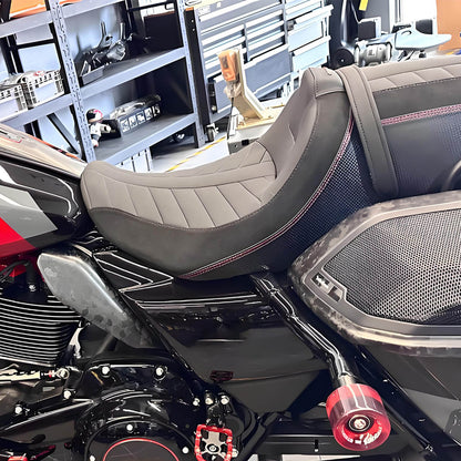 CB016401 hcmotorku Sport Design Solo Seat with Red Stitching for harley touring - effect