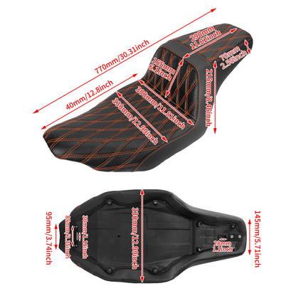 Driver Passenger Two-Up Seat Orange Stitching For Harley Touring 2024-UP | HCmotorku