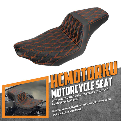 Driver Passenger Two-Up Seat Orange Stitching For Harley Touring 2024-UP | HCmotorku