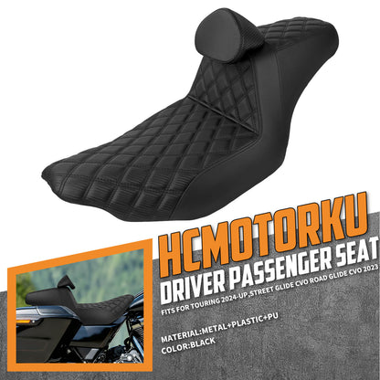 CB016607 HCmotorku Rider Passenger Seat 2-up Seat with Backrest Black Stitching for Harley Touring
