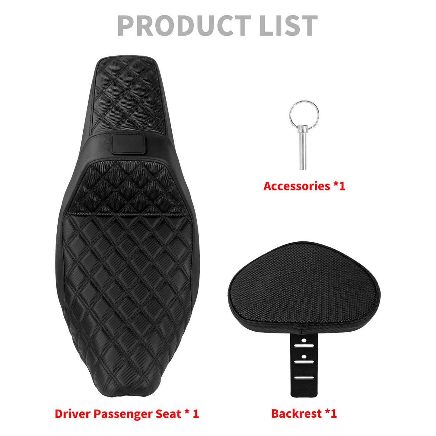 CB016607 HCmotorku Rider Passenger Seat 2-up Seat with Backrest Black Stitching for Harley Touring Product List