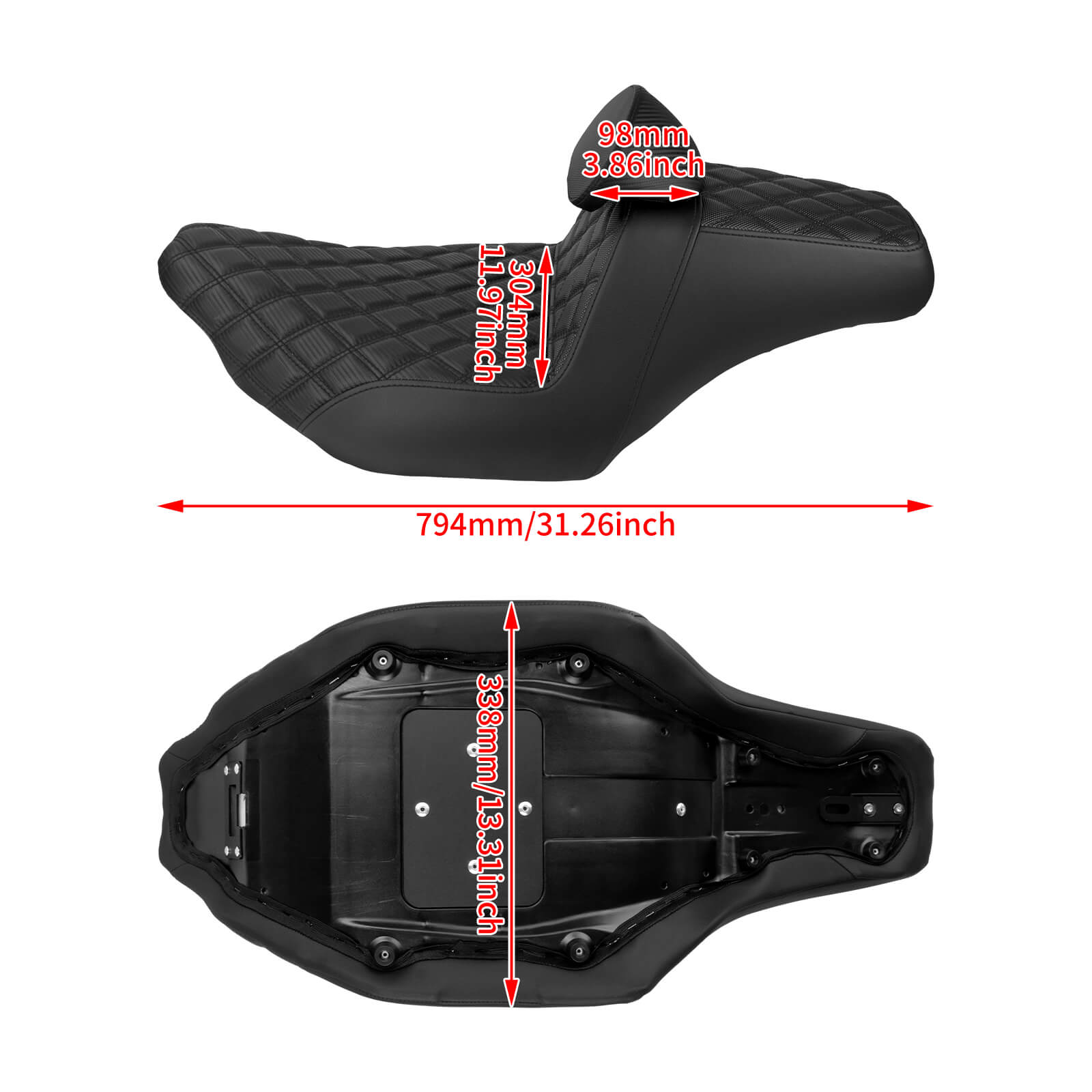 CB016607 HCmotorku Rider Passenger Seat 2-up Seat with Backrest Black Stitching for Harley Touring Size