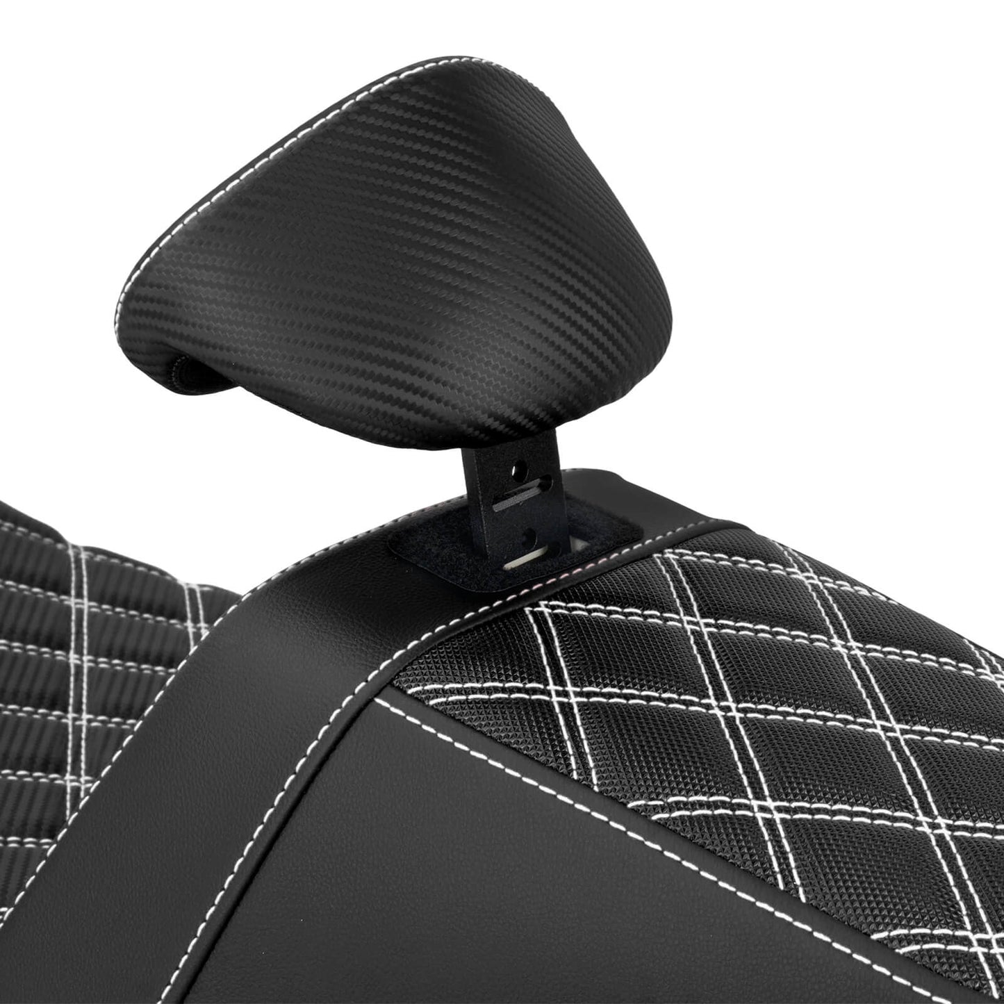 CB016608 HCmotorku Rider Passenger Seat 2-up Seat with Backrest White Stitching for Harley Touring Detail