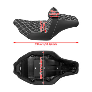 CB016608 HCmotorku Rider Passenger Seat 2-up Seat with Backrest White Stitching for Harley Touring Size
