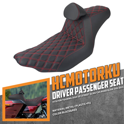 CB016609 HCmotorku Rider Passenger Seat 2-up Seat with Backrest Red Stitching for Harley Touring