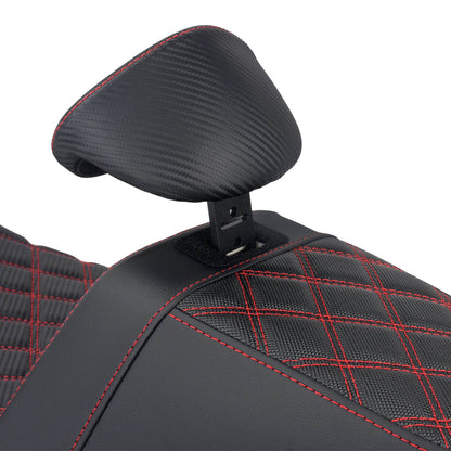 CB016609 HCmotorku Rider Passenger Seat 2-up Seat with Backrest Red Stitching for Harley Touring Detail