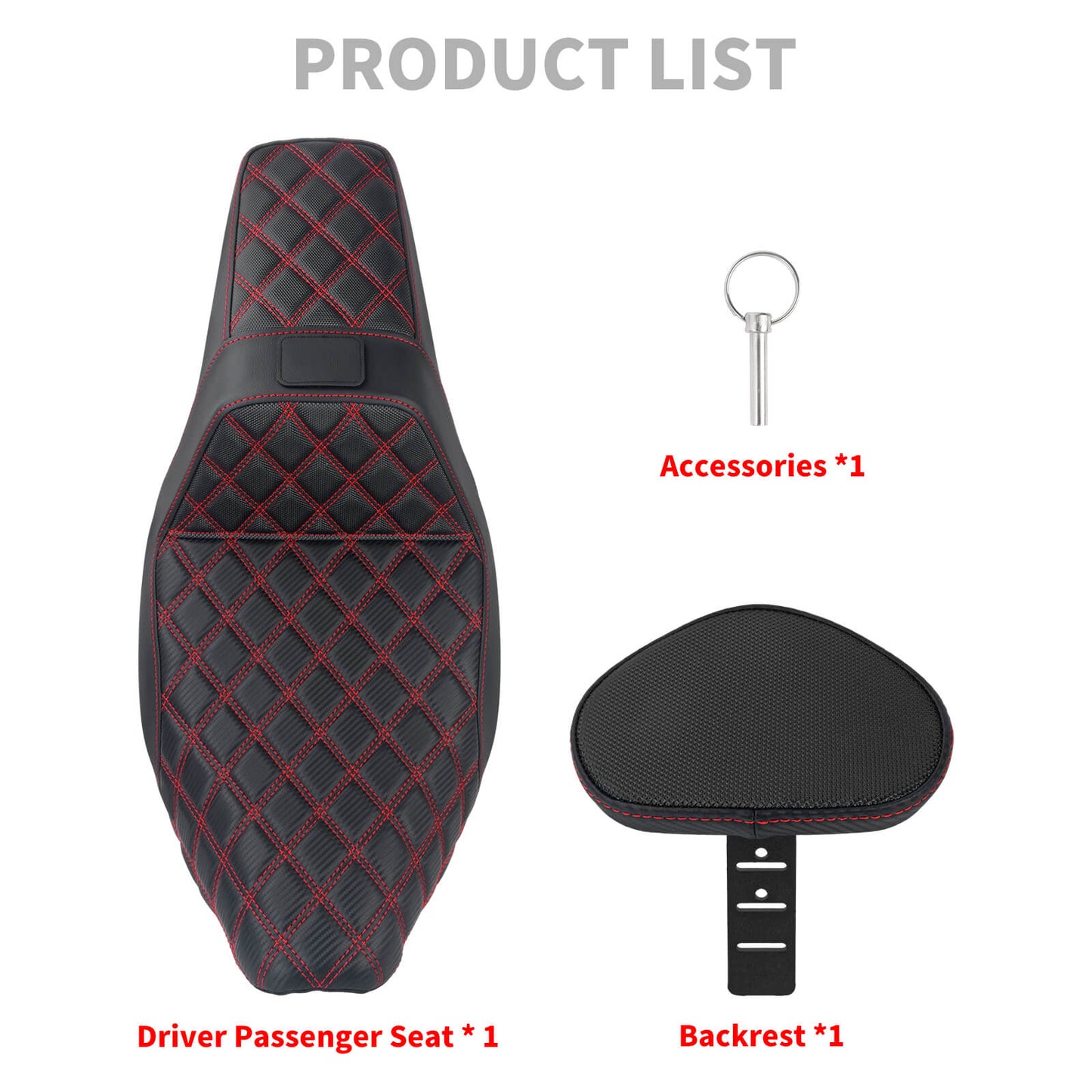 CB016609 HCmotorku Rider Passenger Seat 2-up Seat with Backrest Red Stitching for Harley Touring Product List