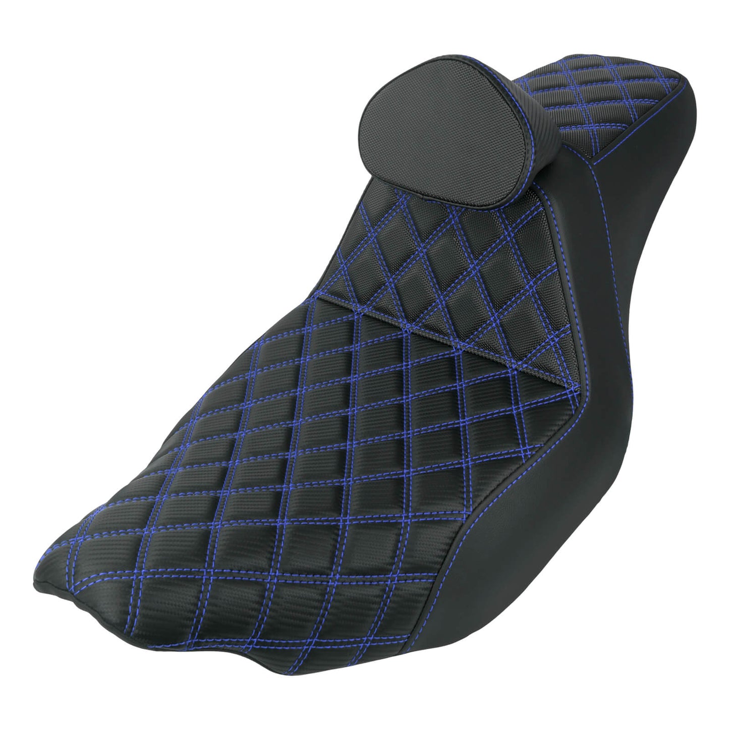 CB016610 HCmotorku Rider Passenger Seat 2-up Seat with Backrest Blue Stitching for Harley Touring