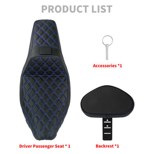 CB016610 HCmotorku Rider Passenger Seat 2-up Seat with Backrest Blue Stitching for Harley Touring Product List