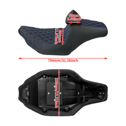 CB016610 HCmotorku Rider Passenger Seat 2-up Seat with Backrest Blue Stitching for Harley Touring Size