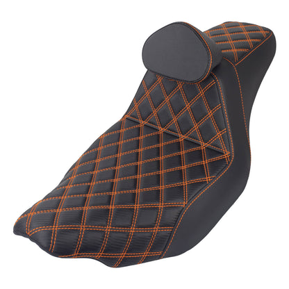 CB016611 HCmotorku Rider Passenger Seat 2-up Seat with Backrest Orange Stitching for Harley Touring