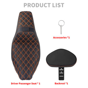 CB016611 HCmotorku Rider Passenger Seat 2-up Seat with Backrest Orange Stitching for Harley Touring Product List