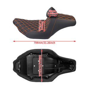 CB016611 HCmotorku Rider Passenger Seat 2-up Seat with Backrest Orange Stitching for Harley Touring Size