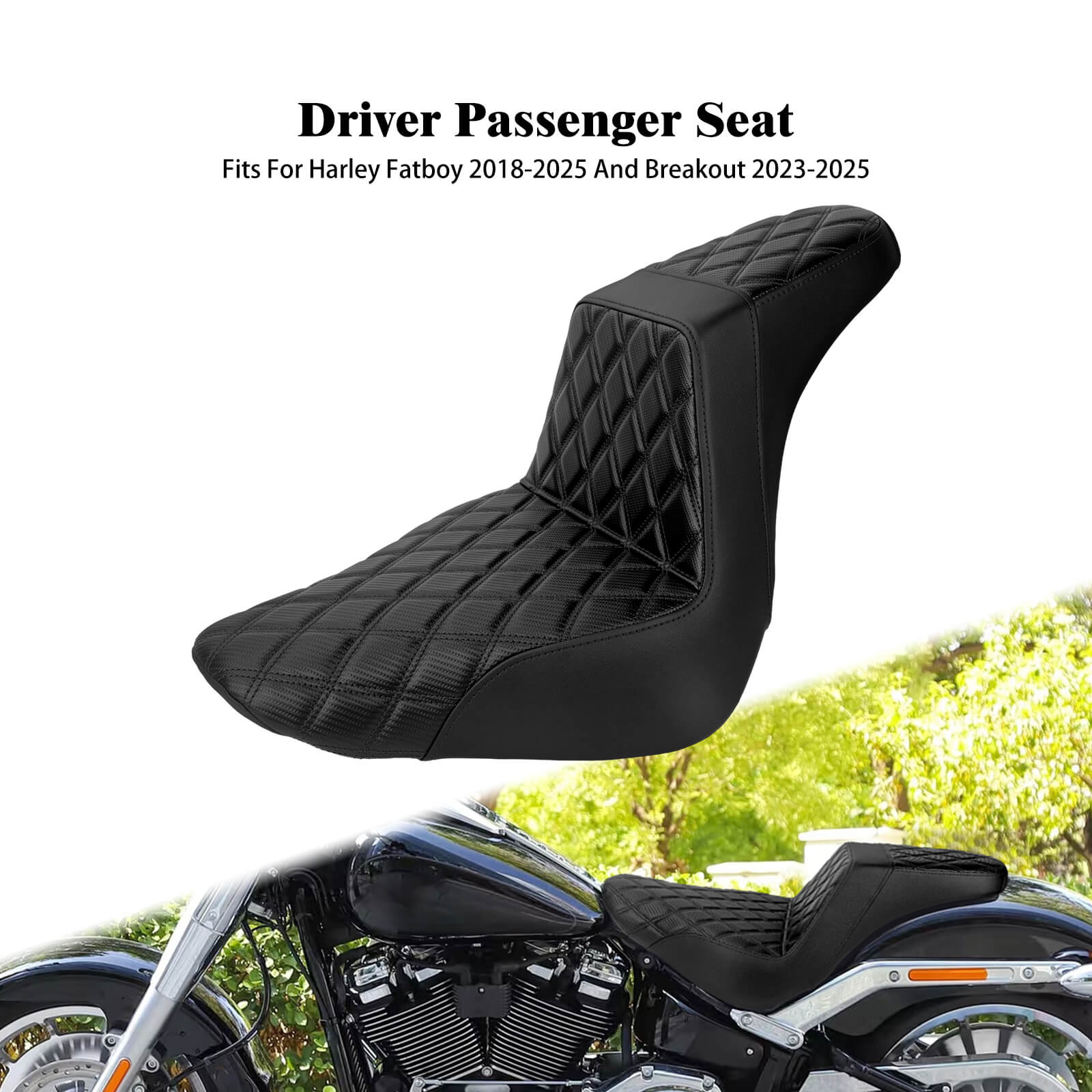 CB016901_HCmotorku_Front&Rear One-Piece Seat Two-up Seat-Black Stitching for Harley Fat Boy FLSTF ‘18-’25 Breakout FXBRS ‘23-’25